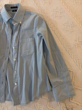 Theory Light Blue Striped Button-Down Shirt Petite P NWOT